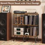 X-cosrack 3-Tier Record Player Stand, Turntable Stand with Storage up to 200 Albums, Corner Vinyl Record Holder with Adjustable Divider, Mid-Century Record Table Vinyl Storage for Bedroom Living Room