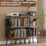 X-cosrack 3-Tier Record Player Stand, Turntable Stand with Storage up to 200 Albums, Corner Vinyl Record Holder with Adjustable Divider, Mid-Century Record Table Vinyl Storage for Bedroom Living Room