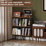 X-cosrack 3-Tier Record Player Stand, Turntable Stand with Storage up to 200 Albums, Corner Vinyl Record Holder with Adjustable Divider, Mid-Century Record Table Vinyl Storage for Bedroom Living Room