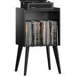 Gannyfer Record Player Stand – Minimalist Vinyl Record Storage Holds Up to 160 Albums, Mid-Century Record Holder Display Shelf with Wood Legs, Turntable Cabinet for Living Room, Bedroom (Black)