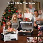 ANGELS HORN Vinyl Record Player, Bluetooth Turntable with Built in Speakers Phono Preamp, High Fidelity Turntables for Vinyl Records with Magnetic Cartridge AT-3600L, Belt Drive 2-Speed