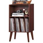 Lerliuo Record Player Stand, Walnut Turntable Stand Holds up to 160 Albums, Mid-Century Vinyl Storage Cabinet Table with Solid Wood Legs, Record Player Holder Dispaly Shelf for Bedroom Living Room