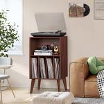 Lerliuo Record Player Stand, Walnut Turntable Stand Holds up to 160 Albums, Mid-Century Vinyl Storage Cabinet Table with Solid Wood Legs, Record Player Holder Dispaly Shelf for Bedroom Living Room