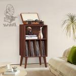 Lerliuo Record Player Stand, Walnut Turntable Stand Holds up to 160 Albums, Mid-Century Vinyl Storage Cabinet Table with Solid Wood Legs, Record Player Holder Dispaly Shelf for Bedroom Living Room
