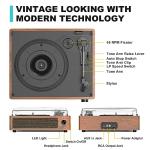 WOCKODER Vintage Record Players for Vinyl with Speakers Belt-Driven Retro Turntable LP Player Support 3-Speed, Bluetooth Playback, AUX-in, Headphone, RCA All-in-one Auto Stop Phonograph Wooden Brown