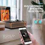 WOCKODER Vintage Record Players for Vinyl with Speakers Belt-Driven Retro Turntable LP Player Support 3-Speed, Bluetooth Playback, AUX-in, Headphone, RCA All-in-one Auto Stop Phonograph Wooden Brown