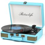 Record Player 3 Speed Bluetooth Portable Suitcase Vinyl Player with Built-in Speakers Turntable Enhanced Audio Sound PU Leather Vintage
