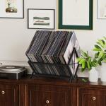 YINMIT Vinyl Record Storage Holder - 80-100 LP Vinyl Organizer, Metal Record Display Rack, Quick Assembly Album Storage for Books, Black