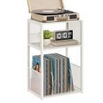 VASAGLE Record Player Stand, 3-Tier Side Table, Vinyl Record Storage up to 100 Albums, End Table for Living Room, Bedroom, Rustic White ULET275W01