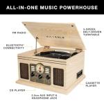 Victrola The Quincy 6-in-1 Bluetooth Record Player & Multimedia Center with Built-in Speakers – 3-Speed Turntable, CD & Cassette Player, FM Radio, Wireless Music Streaming (Grey Wood)
