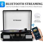 Vinyl Record Player 3-Speed Bluetooth Portable Suitcase Belt-Driven Record Player with 2 Built-in Stereo Speakers Vinyl Vintage Turntable Phonograph Records Player with RCA Line Out, AUX Out (Black)