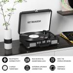 Vinyl Record Player 3-Speed Bluetooth Portable Suitcase Belt-Driven Record Player with 2 Built-in Stereo Speakers Vinyl Vintage Turntable Phonograph Records Player with RCA Line Out, AUX Out (Black)