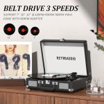 Vinyl Record Player 3-Speed Bluetooth Portable Suitcase Belt-Driven Record Player with 2 Built-in Stereo Speakers Vinyl Vintage Turntable Phonograph Records Player with RCA Line Out, AUX Out (Black)