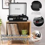 Vinyl Record Player 3-Speed Bluetooth Portable Suitcase Belt-Driven Record Player with 2 Built-in Stereo Speakers Vinyl Vintage Turntable Phonograph Records Player with RCA Line Out, AUX Out (Black)