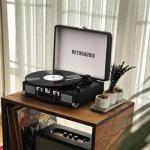 Vinyl Record Player 3-Speed Bluetooth Portable Suitcase Belt-Driven Record Player with 2 Built-in Stereo Speakers Vinyl Vintage Turntable Phonograph Records Player with RCA Line Out, AUX Out (Black)
