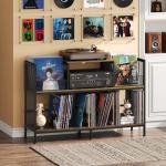 Large Vintage Record Player Table with 4 Adjustable Dividers, Vinyl Record Storage Cabinet for Up to 350 Albums, Medieval Turntable Stand for Living Room, Bedroom (Patent Pending)