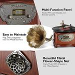 LuguLake Record Player Retro Turntable All in One Vintage Phonograph Nostalgic Gramophone for LP with Copper Horn, Built-in Speaker 3.5mm Aux-in/USB