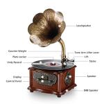 LuguLake Record Player Retro Turntable All in One Vintage Phonograph Nostalgic Gramophone for LP with Copper Horn, Built-in Speaker 3.5mm Aux-in/USB