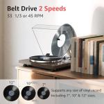 Turntable Record Player Wireless Output Vinyl Players Aluminium Platter Carbon Fiber Tonearm Belt-Drive LP 33 45 RPM Phono Audio AT-3600L MM Cartridge RCA Line Anti-Skate Pitch Control Dark Brown