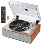 1 BY ONE Fully Automatic Record Player, All-in-One Vinyl Turntable with Automatic Repeat Function, Remote Control, Built in Speakers& DSP, Phono Preamp, AT-3600L Cartridge, Belt Drive 2-Speeds