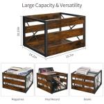 YINMIT Vinyl Record Storage, Large LP Vinyl Record Storage Crate, Metal & Wooden Record Holder, Cube Record Organizer Box, Holds up to 80+ Records