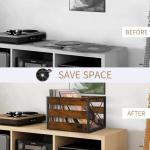 YINMIT Vinyl Record Storage, Large LP Vinyl Record Storage Crate, Metal & Wooden Record Holder, Cube Record Organizer Box, Holds up to 80+ Records