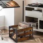YINMIT Vinyl Record Storage, Large LP Vinyl Record Storage Crate, Metal & Wooden Record Holder, Cube Record Organizer Box, Holds up to 80+ Records