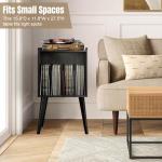 Gannyfer Record Player Stand – Minimalist Vinyl Record Storage Holds Up to 160 Albums, Mid-Century Record Holder Display Shelf with Wood Legs, Turntable Cabinet for Living Room, Bedroom (Black)