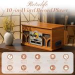 10-in-1 Record Player with Built-in Speakers Wireless Playback, CD & Cassette Player, USB Player, AM/FM Radio, 3 Speeds Turntable Vinyl Record Player Mahogany