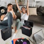 Costravio Vinyl Record Storage Record Holder Display Box Album Storage Moving Boxes Holds 30+ Valuable Records 7/10/12 Inch Record Crates Vinyl Organizer for Journey Black