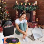 Costravio Vinyl Record Storage Record Holder Display Box Album Storage Moving Boxes Holds 30+ Valuable Records 7/10/12 Inch Record Crates Vinyl Organizer for Journey Black