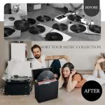 Costravio Vinyl Record Storage Record Holder Display Box Album Storage Moving Boxes Holds 30+ Valuable Records 7/10/12 Inch Record Crates Vinyl Organizer for Journey Black