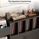 IRONCK Record Player Stand, Vinyl Record Player Table with Storage Cabinet and Drawers, Mid Century Modern Turntable Stand Holds Up to 500+ Albums for Living Room, Music Room, Black