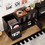 IRONCK Record Player Stand, Vinyl Record Player Table with Storage Cabinet and Drawers, Mid Century Modern Turntable Stand Holds Up to 500+ Albums for Living Room, Music Room, Black