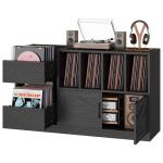 IRONCK Record Player Stand, Vinyl Record Player Table with Storage Cabinet and Drawers, Mid Century Modern Turntable Stand Holds Up to 500+ Albums for Living Room, Music Room, Black