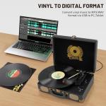 Vinyl Record Player Bluetooth Turntable 3-Speed Suitcase Portable Vintage Belt-Driven Record Player with Built-in Speakers RCA Line Out AUX in Headphone Jack LP Recording to Convert Records to MP3