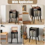 Gannyfer Record Player Stand – Minimalist Vinyl Record Storage Holds Up to 160 Albums, Mid-Century Record Holder Display Shelf with Wood Legs, Turntable Cabinet for Living Room, Bedroom (Black)