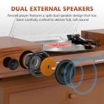 Vinyl Record Player with Speakers,Bluetooth Portable Turntable for Vinyl Records,Phonograph LP Player with 3 Speed USB RCA in Vintage Brown