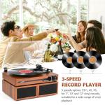 Vinyl Record Player with Speakers,Bluetooth Portable Turntable for Vinyl Records,Phonograph LP Player with 3 Speed USB RCA in Vintage Brown