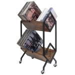 SwaaVee Vinyl Record Storage Holder with Wheels, 2-Tier Record Holder 160-200 LP with Dividers, Retro Style Quick Assembly Vinyl Record Display for Albums, Magazine, Book, Files(2 Tier- Rustic Brown)