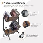 SwaaVee Vinyl Record Storage Holder with Wheels, 2-Tier Record Holder 160-200 LP with Dividers, Retro Style Quick Assembly Vinyl Record Display for Albums, Magazine, Book, Files(2 Tier- Rustic Brown)