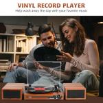 Vinyl Record Player with Speakers,Bluetooth Portable Turntable for Vinyl Records,Phonograph LP Player with 3 Speed USB RCA in Vintage Brown