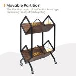 SwaaVee Vinyl Record Storage Holder with Wheels, 2-Tier Record Holder 160-200 LP with Dividers, Retro Style Quick Assembly Vinyl Record Display for Albums, Magazine, Book, Files(2 Tier- Rustic Brown)