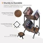 SwaaVee Vinyl Record Storage Holder with Wheels, 2-Tier Record Holder 160-200 LP with Dividers, Retro Style Quick Assembly Vinyl Record Display for Albums, Magazine, Book, Files(2 Tier- Rustic Brown)