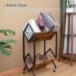 SwaaVee Vinyl Record Storage Holder with Wheels, 2-Tier Record Holder 160-200 LP with Dividers, Retro Style Quick Assembly Vinyl Record Display for Albums, Magazine, Book, Files(2 Tier- Rustic Brown)