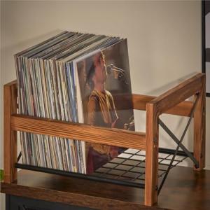 X-cosrack Vinyl Record Holder – 1 Pack Only – Fits 7"–12" Albums, Holds 50–100 Records, DVDs, or CDs – Modern Wooden Storage Stand, File Organizer Rack, Brown