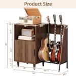 Record Player Stand with Power Outlets & Guitar Stand, Mid Century Modern Record Player Cabinet, Turntable Shelf Vinyl Record Storage for Living Room, Walnut