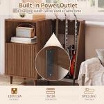 Record Player Stand with Power Outlets & Guitar Stand, Mid Century Modern Record Player Cabinet, Turntable Shelf Vinyl Record Storage for Living Room, Walnut