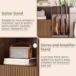 Record Player Stand with Power Outlets & Guitar Stand, Mid Century Modern Record Player Cabinet, Turntable Shelf Vinyl Record Storage for Living Room, Walnut