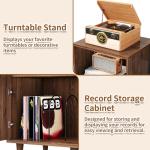 Record Player Stand with Power Outlets & Guitar Stand, Mid Century Modern Record Player Cabinet, Turntable Shelf Vinyl Record Storage for Living Room, Walnut